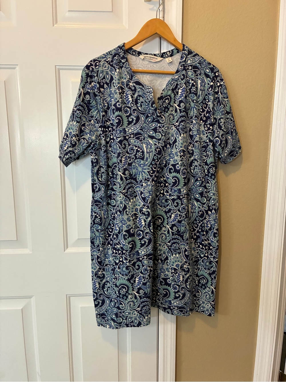 Isaac Mizrahi Blue Paisley Short Sleeve Women's Dress, PXL